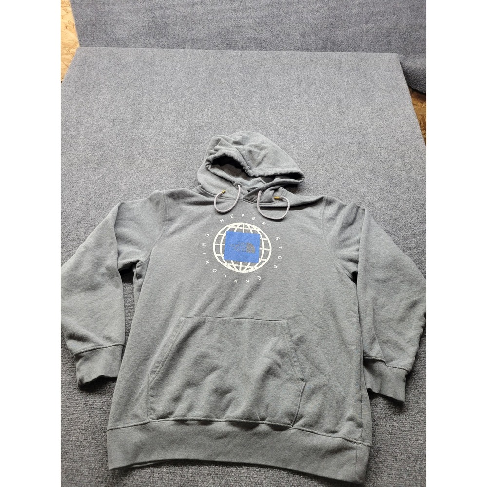 The North Face Mens Gray Never Stop Exploring Globe Hoodie Fleece L Large A7UO7